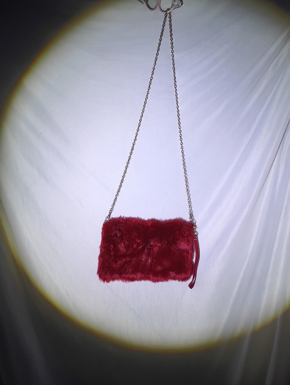 Red Faux Fur Chain Strap Clutch